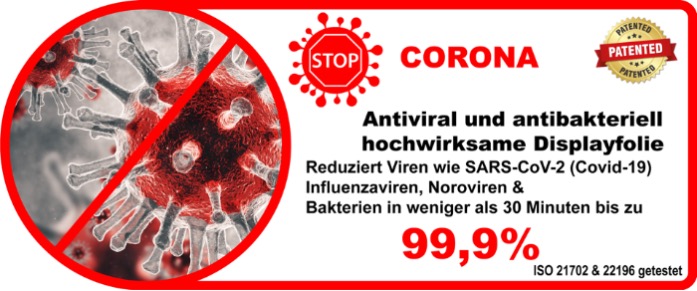 Antiviral und antibakteriell wirkende Displayschutzfolie